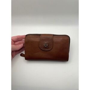 Harbour 2nd Genuine Leather Brown Anchor Accent Bi‎ Fold Wallet Women